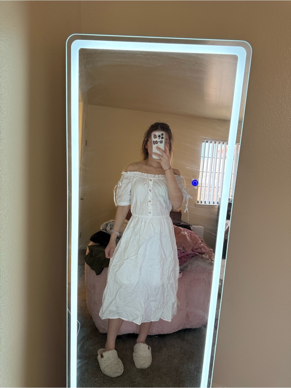 White Off-Shoulder Midi Dress - Casual Summer Style